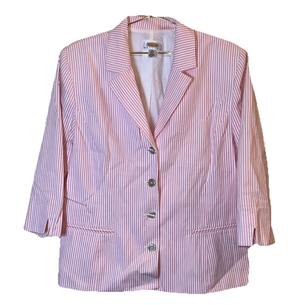 Talbots Petites Pink White Striped Blazer Jacket Size 16P Career